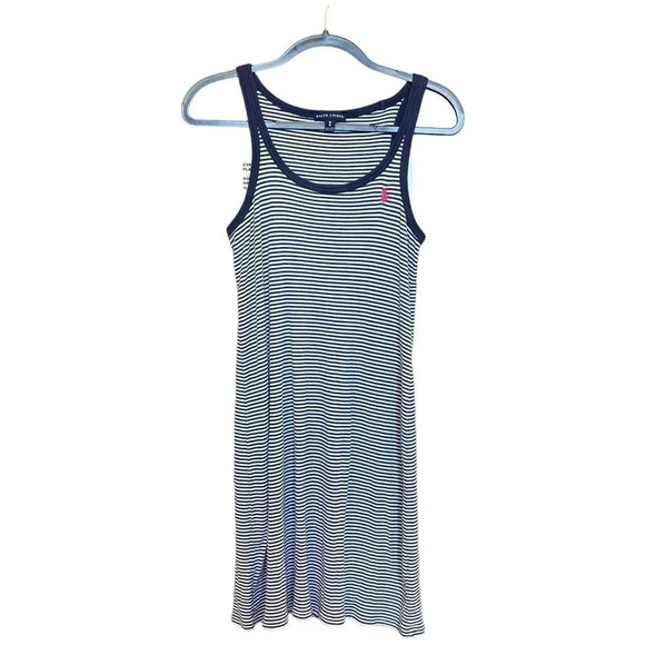 RALPH LAUREN Pima Cotton Sundress Sleeveless Striped Pony Logo Size Medium - Picture 1 of 7